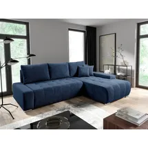 Fun Möbel Ecksofa Sofa mit Schlaffunktion VOGAR Stoff Poso Blau Ottomane Rechts - Blau