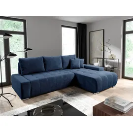 Fun Möbel Ecksofa Sofa mit Schlaffunktion VOGAR Stoff Poso Blau Ottomane Rechts - Blau