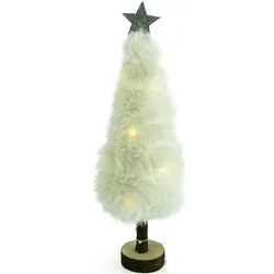 MARELIDA LED Dekobaum PLÜSCH mit Sternspitze Plüschfell leuchtend H: 36,5cm Batterie weiß