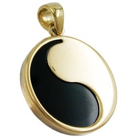 Schmuck Krone Kettenanhänger Anhänger, Yin-Yang, Onyx, 9Kt Gold Gold 375 goldfarben