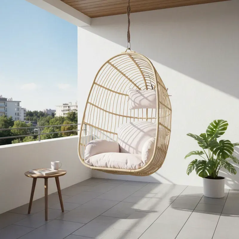Beliani Umweltfreundliche Hängesessel aus Polyrattan CASOLI für den Innen- und Außenbereich, mit Kissen, Hängeschaukel für Entspannung