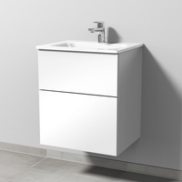 Sanipa Glas-Waschtisch-Set mit Waschtischunterschrank „3way“ 50 × 40,7 × 58,2 cm in Weiß-Glanz