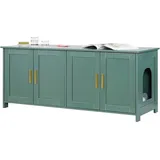 VEVOR Katzenschrank, 1200x450x500 mm, Katzentoiletten mit 4 Türen & 2 Eingängen, Katzenklo Schrank für den Innenbereich, Katzenhaus aus Holz, passend für die meisten Katzentoiletten, grün