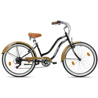 Chrisson Aloha Beachcruiser 26 Zoll Damen Herren 155 - 170 cm Fahrrad 6 Gang schwarz/gold 41 cm