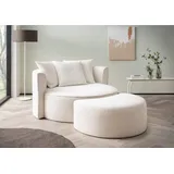 LeGer Home by Lena Gercke Rundsessel ISALIE Samt 153 x 98 x 208 cm Beige mit Hocker