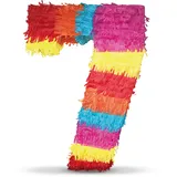 Party Factory – Pinata Geburtstagsdeko für Kinder zum Befüllen & aufhängen – Bunte Schlag-Piñata als Party Deko in 50x35x8 cm für Kindergeburtstag & Mottopartys – Partyspiel Pinjata mit der Zahl 7