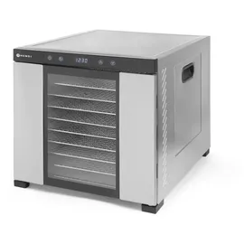 HENDI Dörrautomat, mit 10 Gittern, optimal zum Dörren von Obst, Gemüse und Fleisch, Digitales Bedienfeld, Timer, Temperatur einstellbar von 35°C bis 75°C, 230V/1000W, 430x535x(H)416mm, Edelstahl