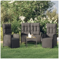 DOTMALL Big-Sofa 3-teilige Garten-Essgruppe mit Kissen aus schwarzem Polyrattan