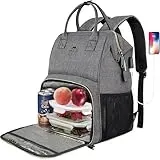 MATEIN Damen Laptop Rucksack 15,6 Zoll mit Isoliertes Kühlfach, Kühlrucksack mit USB Ladeanschluss, Wasserdicht Kühltasche Lunch Tasche für Frauen Herren Arbeit Business, Grau
