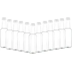 12er Set Geradhalsflasche 250ml + Schraubverschluss Deckel PP 28 Silber Aluminium zum abfüllen von Essig & Öl, Sirup, Most, Bier, Likör, Saft + Wein