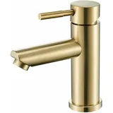Waschbecken-Wasserhahn, Badezimmer-Wasserhahn, modernes, elegantes Design, Waschbecken-Mischbatterie aus gebürstetem Goldmessing, heißes und kaltes