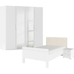 Schlafzimmer-Set RAUCH "Komplettschlafzimmer Schlafzimmer EVELYN", weiß (alpinweiß), Bett 120x200cm + ohne Matratze, B/H: 120cm x 200cm, Holzwerkstoff, Schlafzimmermöbel-Sets, Schrank und Bett in 2 Breiten, Nachttisch 2 Schubladen MADE IN GERMANY