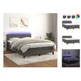 vidaXL Boxspringbett mit Matratze & LED Dunkelgrau 140x200 cm Samt