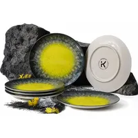 Konsimo® Teller-Set, Dunkelblau, Gelb, Keramik, 6-teilig, Rund, 20x1x20 cm,