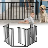 TRMLBE Kaminschutzgitter 300cm Kinderschutzgitter Faltbar Kinderschutz Ofenschutzgitter mit Tür Höhe 75cm für Kinder und Hunde, Schwarz (inkl. 5 Elemente)