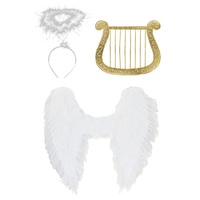 Das Kostümland Kostüm-Flügel Engel Set 3-tlg. für Weihnachten - Engelsflügel, H Groß (Flügelbreite 65 cm)