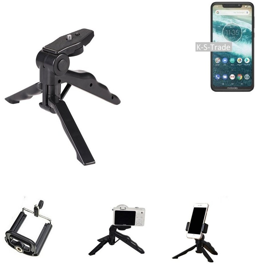 K-S-Trade für Motorola One Smartphone-Halterung, (Stativ Tisch-Ständer Dreibein Handy-Stativ Ständer Mini-Stativ) schwarz