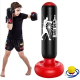 Boxsack Kinder Stehend, 160cm Aufblasbarer Standboxsack mit Fußpumpe, PVC Kinderboxsack für Jungen und Mädchen Üben von Karate, Kickboxen,Taekwondo, MMA (Schwarz)