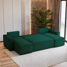 masseno WOHNLANDSCHAFT PESANO M Grün Velours-Stoff mit Schlaffunktion