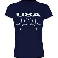multifanshop Damen T-Shirt - USA - Herzschlag - Druck weiß - Frauen