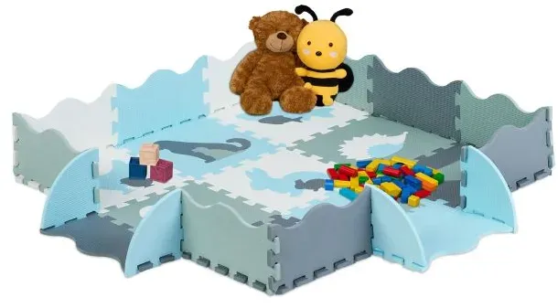 Relaxdays Puzzlematte Tiere Anthrazit,Weiß,Hellblau