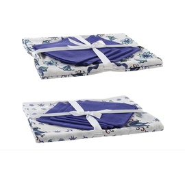 DKD Home Decor Tischdecke und Servietten Blau Weiß 150 x 150 x 0,5 cm) (36 x 35 x 0,5 cm) (2 Stück)