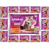 whiskas Junior 52x85g Classic Meals Katzennassfutter in Sauce mit Rind und Huhn,