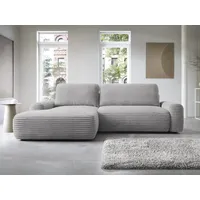Goldstoff Ecksofa mit Schlaffunktion und Bettkasten, Cord Sofa - Modernes Schlafsofa, L-Form Schlafsofa mit Schlaffunktion und Bettkasten, moderner Cordstoff 2 Teile, pflegeleichtes Cordsofa mit Schlaffunktion in hellgrau grau