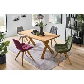 CARRYHOME Stuhl, Dunkelblau, Textil, Wildeiche, massiv, 56x84x63 cm, Stoffauswahl, Sitzfläche 180° drehbar, automatische Rückholfunktion, Esszimmer, Stühle, Esszimmerstühle, Vierfußstühle