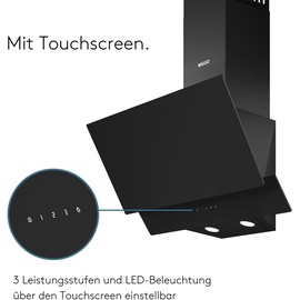 Wiggo A642 Dunstabzugshaube 60cm kopffrei I Abluft Umluft Dunstabzug 626m3/h - Touch-Display 4 Stufen I Energieeffizienzklasse A Schräghaube inkl... - schwarz