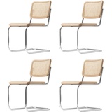 Thonet - S 32 V Stuhl, Chrom / Buche natur (TP 17) / Rohrgeflecht mit Stoffstützgewebe (4er-Set)