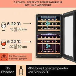Klarstein Vinsider 35D Einbau-Weinkühlschrank 128 Liter 41 Weinflaschen 2 Zonen Edelstahl