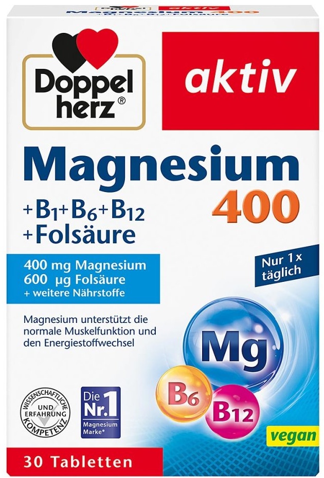 Doppelherz aktiv Magnesium 400 + B1 + B6 + B12 + Folsäure