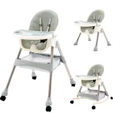 Hochstuhl baby 3in1 Kinderhochstuhl mit Tisch und Rollen Hochstuhl Verstellbar Klappbar Babystuhl mit Liegefunktion Kombihochstuhl mitwachsend esszimmerstuhl ab 6 Monate Kinder kleinkinder Grün