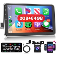Hodozzy 1 Din Bildschirm 2G 64G Android Autoradio Wireless Carplay Android Auto, Radio 10,1 Zoll Vertikal Gedrehter Touchscreen Autoradio mit GPS Navi WiFi 1 Din Bluetooth FM/RDS Radio Rückfahrkamera