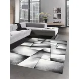 CARPETIA Teppich modern Kurzflor Teppich Wohnzimmerteppich Konturenschnitt karo abstrakt grau schwarz Weiss Größe 160x230 cm