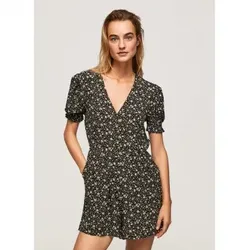 Pepe Jeans für Damen. PL230454 Overall Alida schwarz (XS), Lässig, Viskose, Blumen, Kurzarm, Nachhaltig