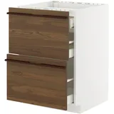 IKEA METOD / MAXIMERA Unterschr.f Kochf/2 Fronten/3 Sch. weiß/Stensta Eschenfurnier dunkelbraun 60x60 cm