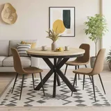 beautysofa Runder Tisch BILBAO Ø 100–180 cm ausziehbar, Metallbeine, Loft-Stil, Farbe: Schwarz/Eiche Artisan - Schwarz/Bronze