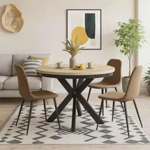 beautysofa Runder Tisch BILBAO Ø 100–180 cm ausziehbar, Metallbeine, Loft-Stil, Farbe: Schwarz/Eiche Artisan - Schwarz/Bronze