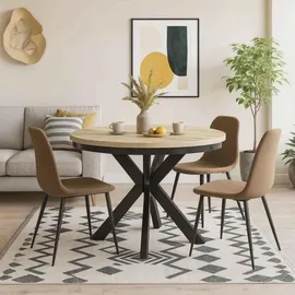 beautysofa Runder Tisch BILBAO Ø 100–180 cm ausziehbar, Metallbeine, Loft-Stil, Farbe: Schwarz/Eiche Artisan - Schwarz/Bronze