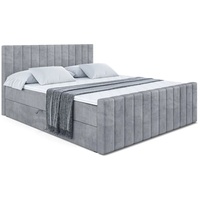 ALTDECOR Boxspringbett EDITA-Z, Polsterbett mit Kopfteil, Bettkasten, Fußteil - Mittelfest (H3) Matratze - 160x200 - Grau Samt