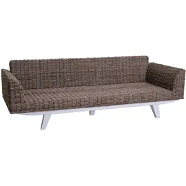 Mendler Sofa HWC-M32, 4-Sitzer Couch Rattansofa Loungesofa mit Kissen, 209cm Kubu Rattan natur Stoff/Textil Polster creme