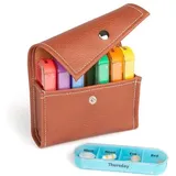 omeo Pillendose Pillendose Wochenspender im Etui 7 Tage Tablettenbox braun