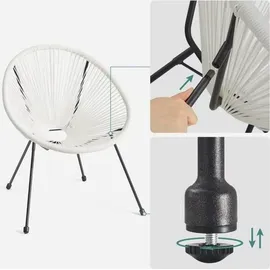 Songmics Balkonmöbel, Gartenmöbel-Set, 1 Tisch, 2 Stühle, Tischoberfläche aus Glas, weiß