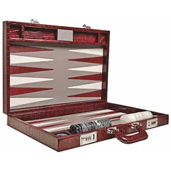 Casa Padrino Luxus Echtleder Backgammon Aktenkoffer Bordeauxrot Kroko Optik - Luxus Accessoires