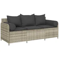 vidaXL Gartensofa mit Kissen 3-Sitzer Hellgrau Poly Rattan