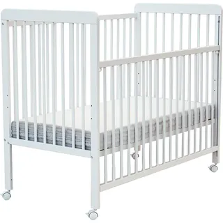 AT4 - Babybett Holz mit rollen 60x120 LIVO Weiß| Kinderbett |Mit Verstellbarer Lattenrost 3 stufen |4 multidirektionale Räder mit Bremse - Weiß