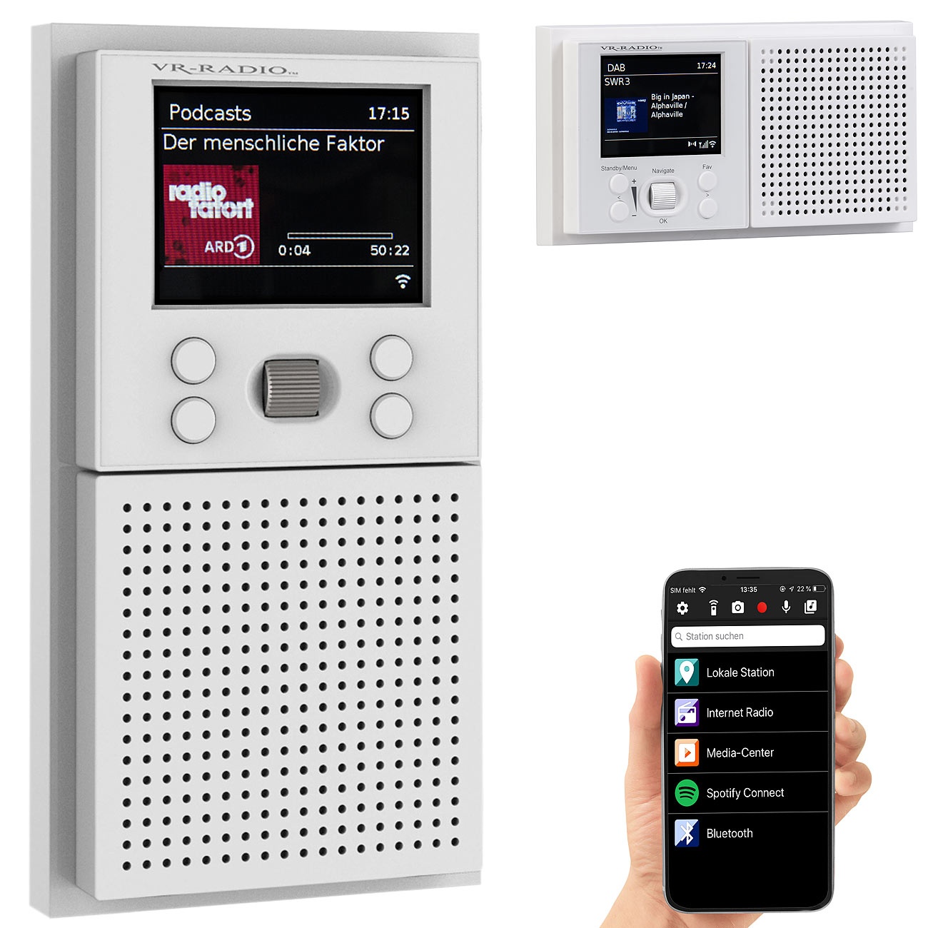 Unterputz-WLAN-Internetradio mit Bluetooth & Farbdisplay, DSP, App, 8W