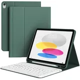 zoyu Tastatur Hülle für iPad 11. Generation A16 2025 / iPad 10. Generation 2022, Magnetisch Bluetooth-Tastatur QWERTZ-Layout, Weiches TPU Stoßfest Hülle, Auto Wake/Sleep, Dunkelgrün